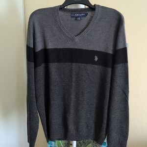 U.S. Polo Assn. Men's Charcoal and Black V-Neck Sweater